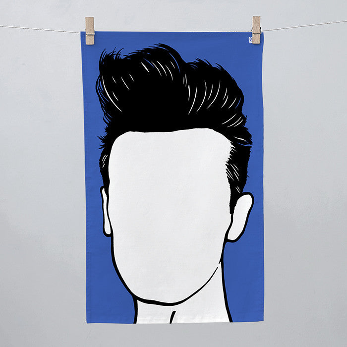 Morrissey Tea Towel in Blue, screen printed in the UK