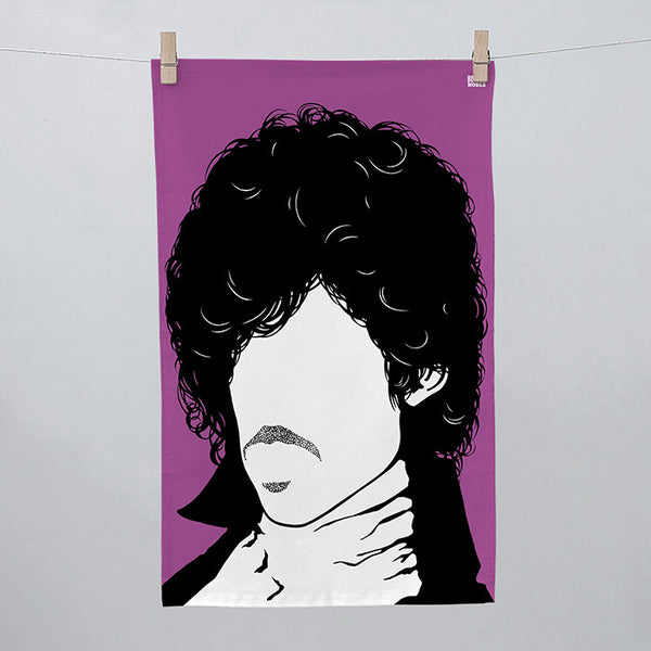 Prince Rock Icon Tea Towel in Purple, made in the UK, deliver worldwide