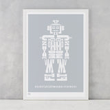 Illustrated Robot Screen Print in silver, delivered worldwide