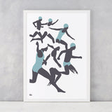 'The Swimmers' Illustrated Art Print in Coastal Blue