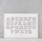 Illustrated Alphabet Screen Print in Putty Grey, delivered worldwide
