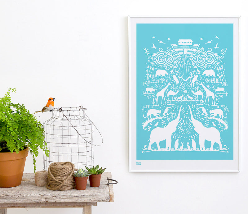 'Noah's Ark' Art Print in Azure Blue