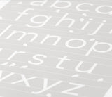 Close up of A-Z alphabet screen print in putty grey, economical kids wall art ideas