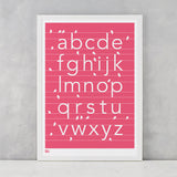 A-Z kids alphabet artwork with birds, screen printed in the UK delivered worldwide
