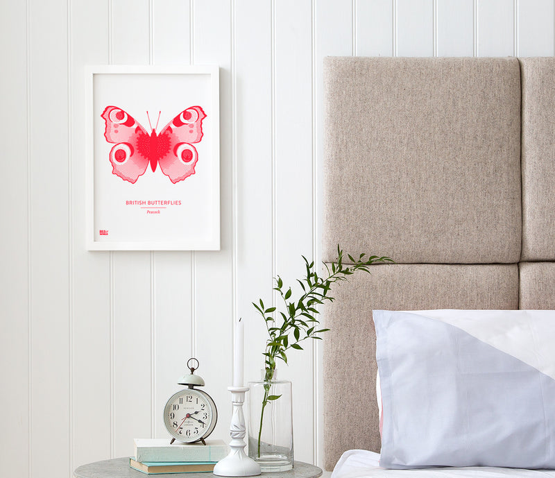 Butterflies Art Print in Neon Pink, Modern Print Designs for the Home