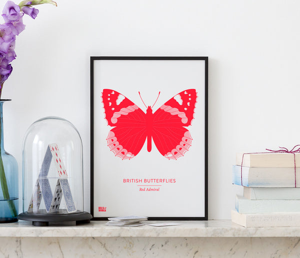 British Butterflies Art Print in Neon Pink, Modern Print Designs for the Home