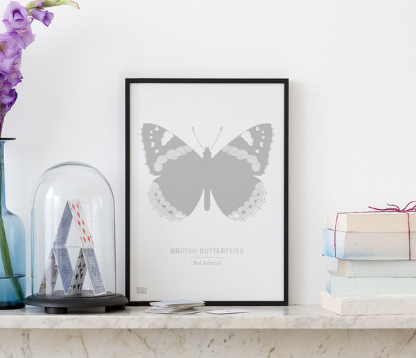 British Butterflies Art Print in Grey, Modern Print Designs for the Home