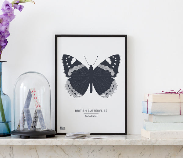British Butterflies Art Print in Dark Slate Grey, Modern Print Designs for the Home