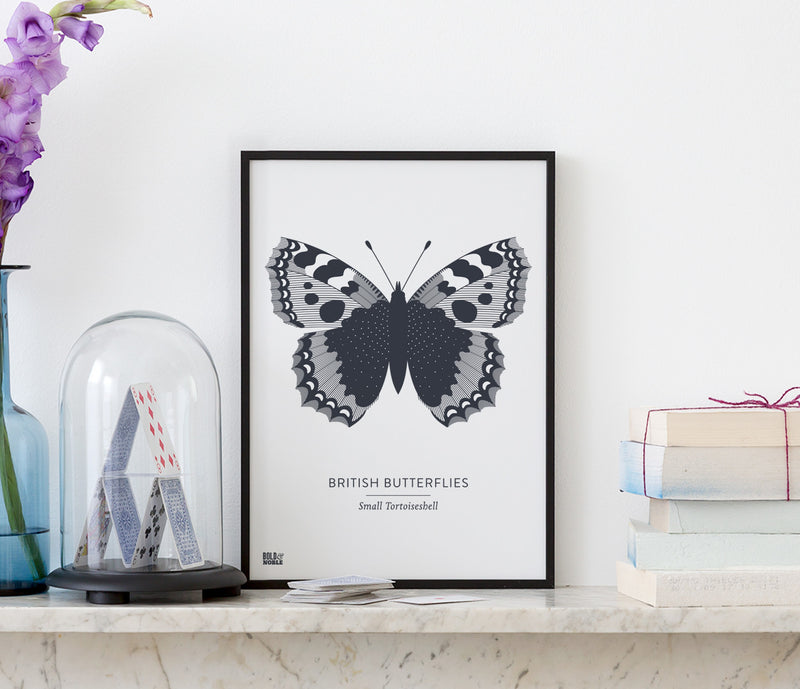 British Butterflies Art Print in Dark Slate Grey, Modern Print Designs for the Home