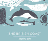 Close up of British Coastal Marine Animals Screen Print in coastal blue