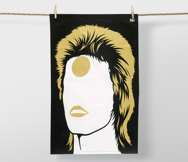 Rock Icons David Bowie Ziggy Stardust Tea Towel in Bronze, screen printed in the UK