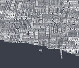 Close up of Brighton Type Map screen print in sheer slate