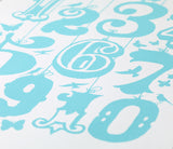 Close up of Count 1-10 screen print in azure blue, economical kids wall art ideas
