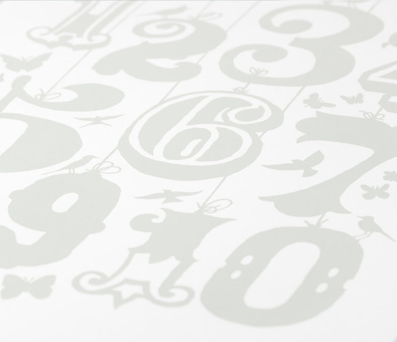 Close up of Count 1-10 screen print in chalk grey, economical kids wall art ideas