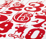 Close up of Count 1-10 screen print in poppy red, economical kids wall art ideas