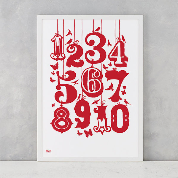 Count Numbers Kids Screen Print in poppy red, recycled paper, delivered worldwide