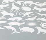 Close up of Creatures A-Z screen print in silver, economical kids wall art ideas