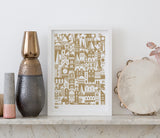 Pictures and Wall Art, Screen printed Coming Home Geometric design in bronze