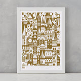 Coming Home Geometric Print in Bronze, A4 print on recycled paper, delivered worldwide