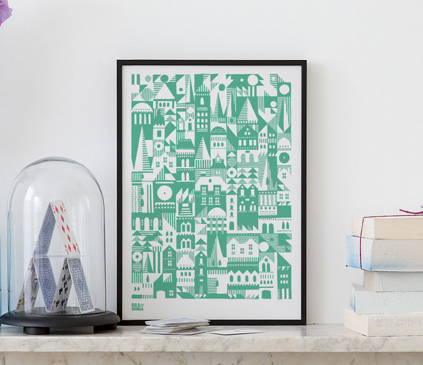 Wall art ideas, economical screen prints, Coming Home Geometric screen print in green