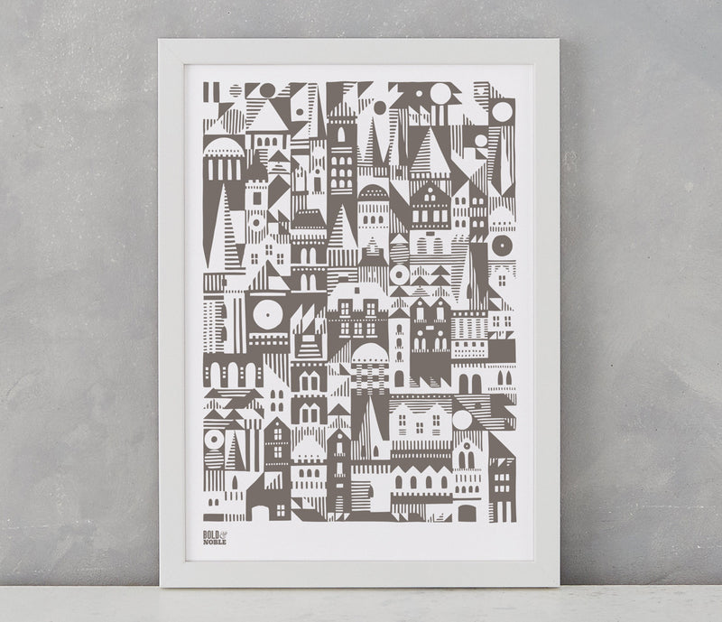 Pictures and wall art, screen printed Coming Home Geometric design in mouse grey