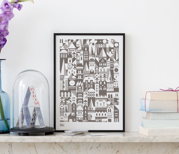 Wall art ideas, economical screen prints, Coming Home Geometric Print in mouse grey