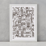 Coming Home Geometric Print in mouse grey, A4 print on recycled paper, delivered worldwide