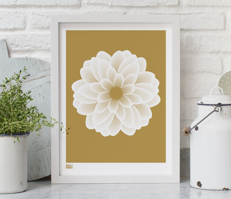Pictures and wall art, screen printed Dahlia Peony poster in bronze