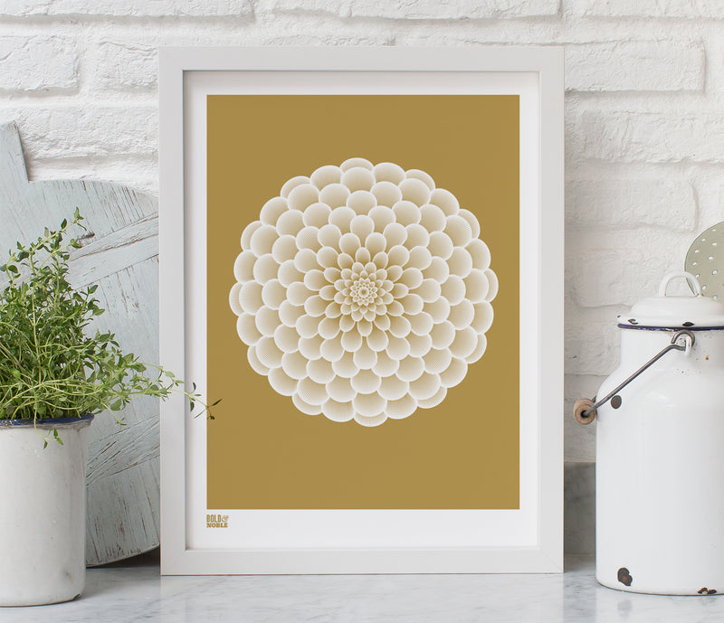 Pictures and Wall Art, Screen Printed Dahlia Pompon in Bronze