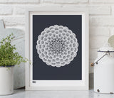 Pictures and Wall Art, Screen Printed Dahlia Pompon in Sheer Slate