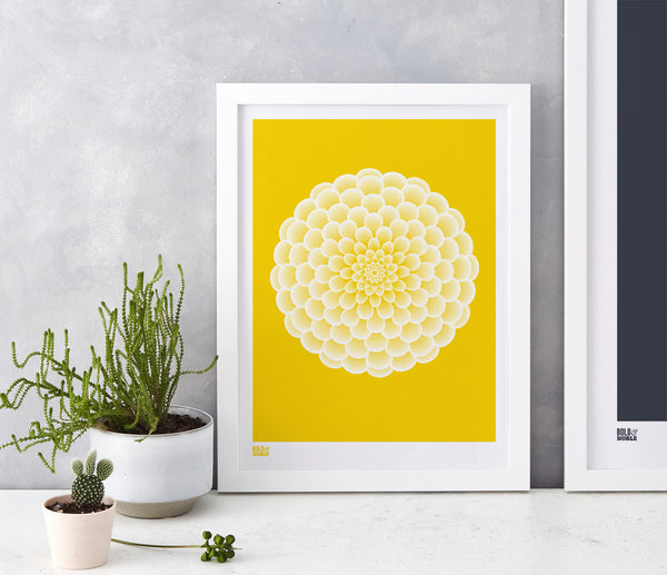 Wall Art ideas: Economical Screen Prints, Dahlia Pompon in bright yellow
