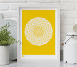 Pictures and Wall Art, Screen Printed Dahlia Pompon in Bright Yellow