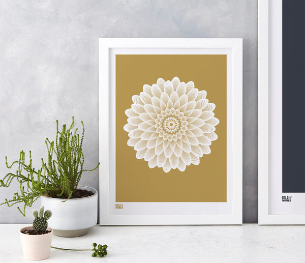 Pictures and Wall Art, Screen Printed Dahlia Waterlily in Bronze