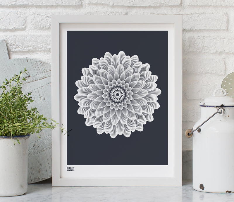 Pictures and Wall Art, Screen Printed Dahlia Waterlily in Sheer Slate