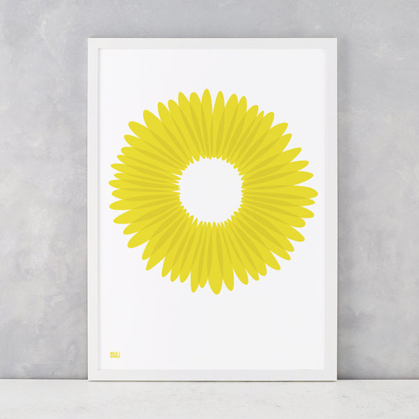 Daisy Petals in Bright Yellow, screen printed onto recycled card, delivered worldwide