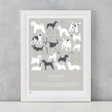 Dog Breeds Print in Putty, Terriers, screen printed on recycled card, delivered worldwide