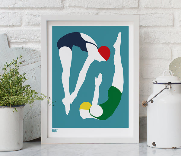 'Night Swimming' Art Print in Teal Blue