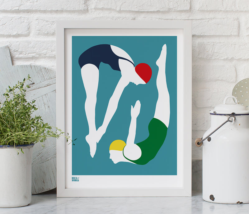 'Night Swimming' Art Print in Teal Blue