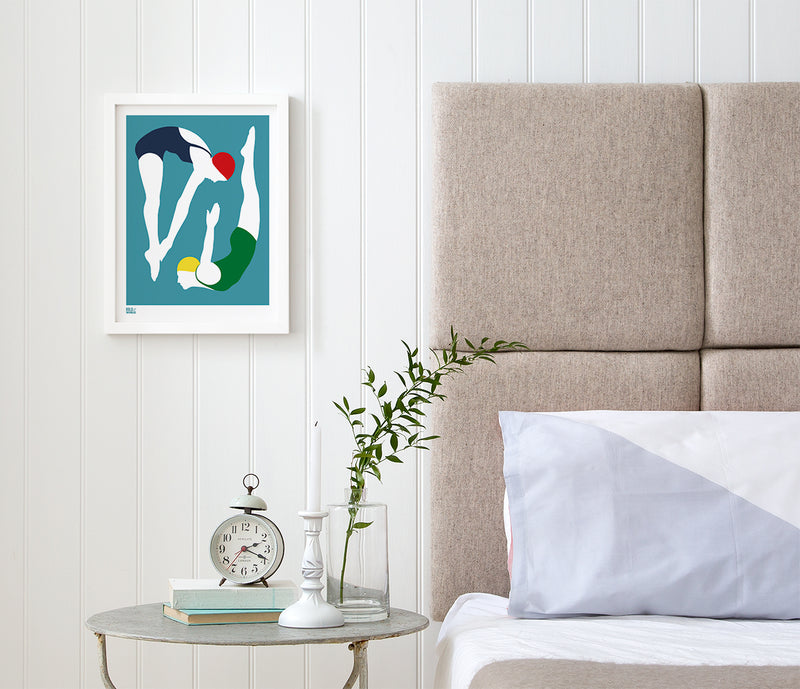 'Night Swimming' Art Print in Teal Blue