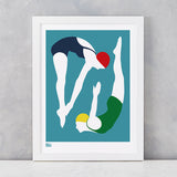 'Night Swimming' Art Print in Teal Blue