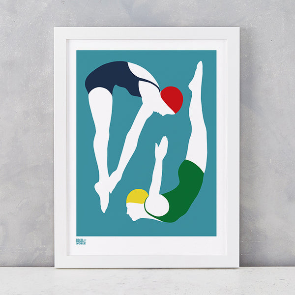 'Night Swimming' Art Print in Teal Blue