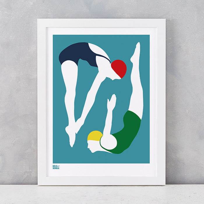 'Night Swimming' Art Print in Teal Blue