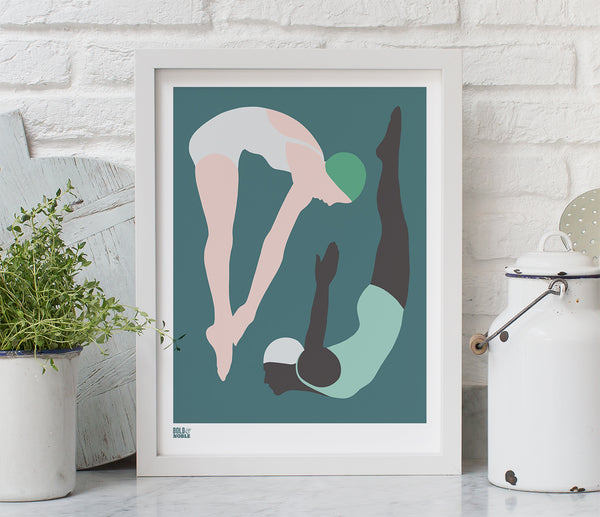 'Night Swimming' Art Print in Dark Green