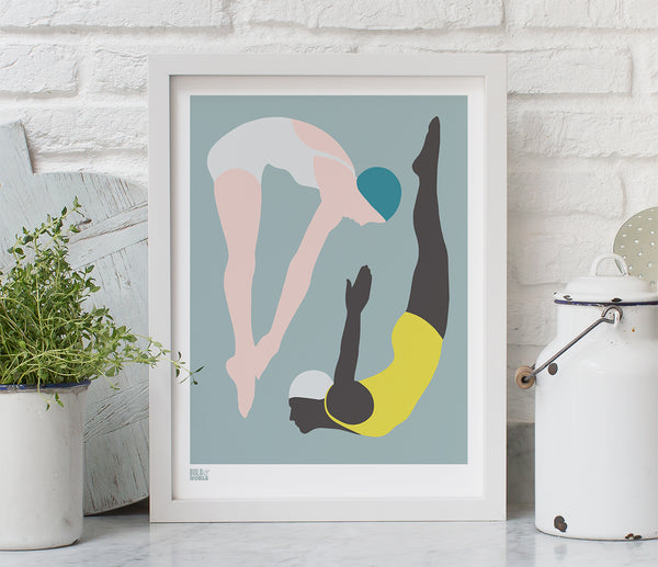 'Night Swimming' Art Print in Powder Grey