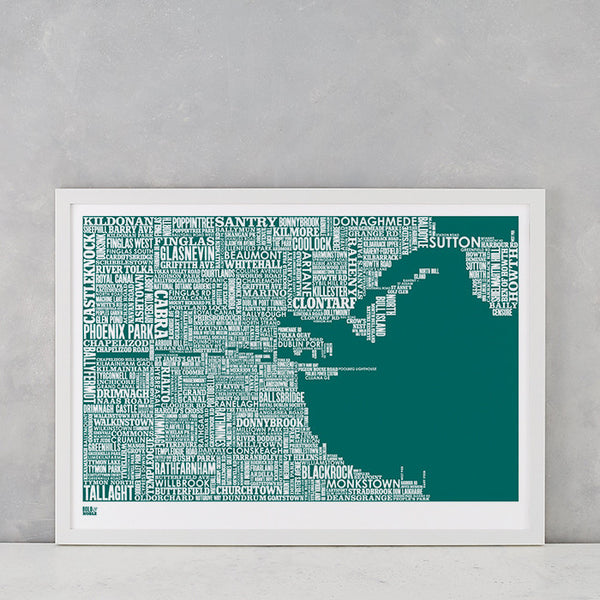 Dublin Type Map in Emerald Green, screen printed on recycled card, delivered worldwide