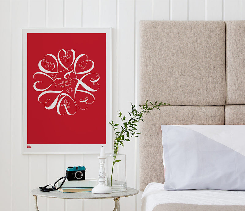 Pictures and Wall Art, Screen Printed Endless Love in Poppy Red
