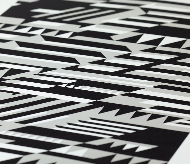 Close up of Faster Geometric screen print