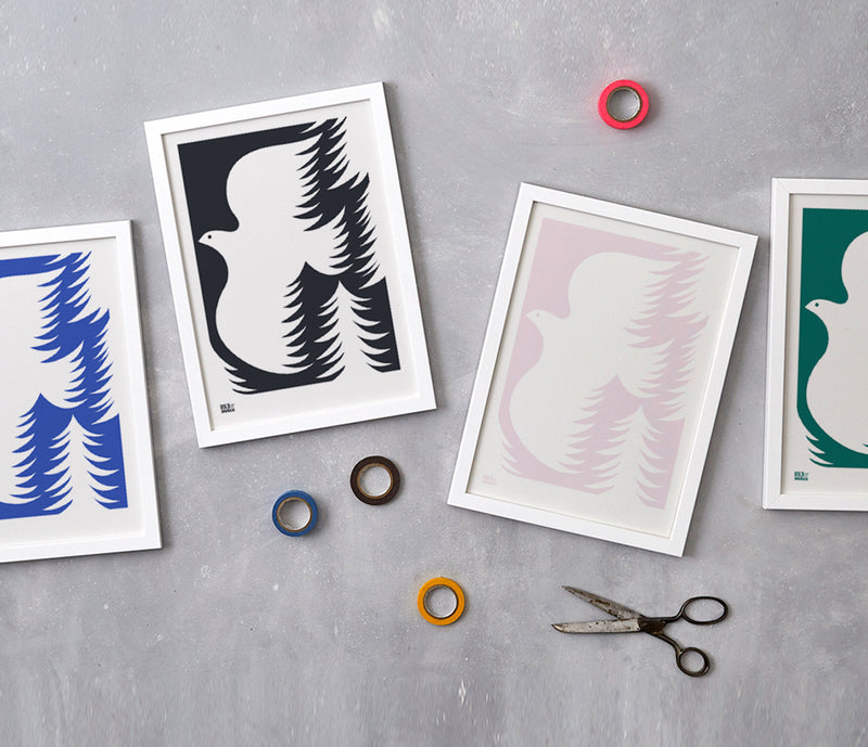 'Forest Dove' Art Print in Bright Blue