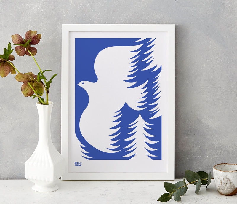 'Forest Dove' Art Print in Bright Blue