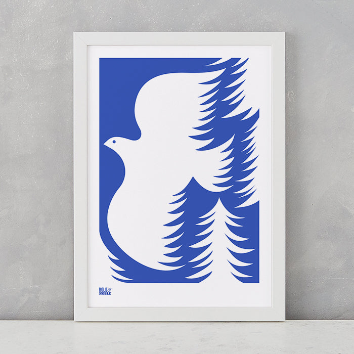 'Forest Dove' Art Print in Bright Blue